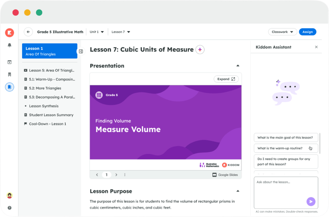 Kiddom Assistant Screen
